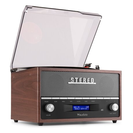 FRISCO RETRO RECORD PLAYER DAB+ RADIO Audizio Frisco - Retro skivspelare med inbyggd DAB+ radio - USB - brun