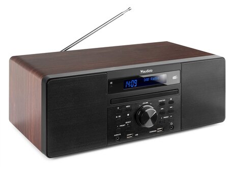 Audizio Prato mikroset med DAB-radio, Bluetooth, USB mp3 & CD-spelare - Trä Prato allt-i-ett musiksystem cd/dab+ trä