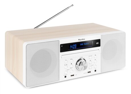 Allt i ett system FM-radio, DAB-radio, Bluetooth, USB MP3 & CD-spelare - Modell PRATO vit färg Audizio PRATO Allt i ett system CD, DAB+, Vit