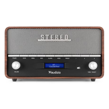 Radio retro look Corno Audizio DAB FM BT Larm Audizio Corno retro DAB+ radio med Bluetooth - Bärbar stereoradio med larm - 60W Peak effekt - Grå