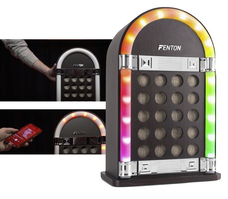 Jukebox högtalare med Bluetooth för bordsplacering - Vintagedesign Fenton JKB40 Jukebox i Vintage, med LED-ljus bordsplacerad