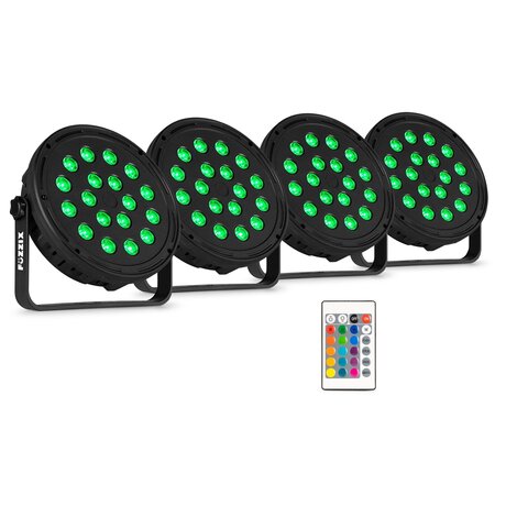 Kraftfullt ljuspaket med 4 Par-lampor och 18x RGB-LEDs Fuzzix Comet M16 Party Par Set