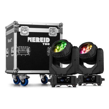 Komplett professionellt kit med två IP65-klassade Bee Eye moving heads i robust flightcase beamZ Pro Nereid740 Outdoor LED Bee Eye Moving Head med Zoo