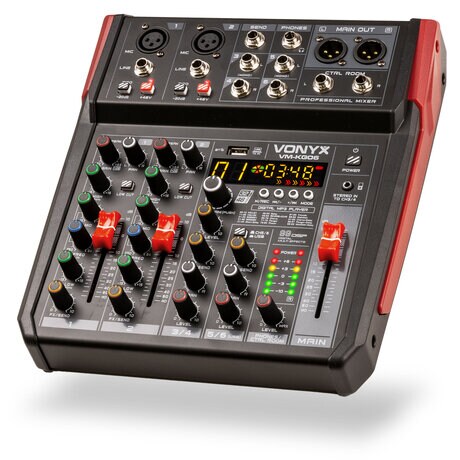 VM-KG06 MUSIC MIXER 6-CHANNEL BT/DSP/USB RECORD Vonyx VM-KG06 - 6-kanals mixerbord med Bluetooth, DSP, USB-ljudgränssnitt, etc.