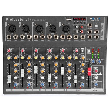 7ch Mini musikmixer med sångeffekter Eko och USB Vonyx VMM-F701 Mixer 7Ch/MP3/Eko