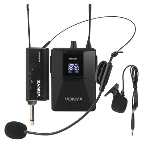 WM55B WIRELESS BODYPACK MIKROFON PLUG-AND-PLAY SET UHF Vonyx WM55B trådlös headsetmikrofon med bodypack - 10 kanaler - UHF - plug & play