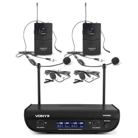 Trådlöst set med 2 ficksändare / headset UHF Vonyx WM82B Mikrofon UHF digital 2ch BP