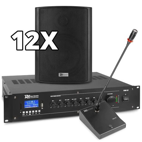 Bluetooth 100V ljudsystem Power Dynamics 100V högtalarmusiksystem med 12 högtalare och Bluetooth