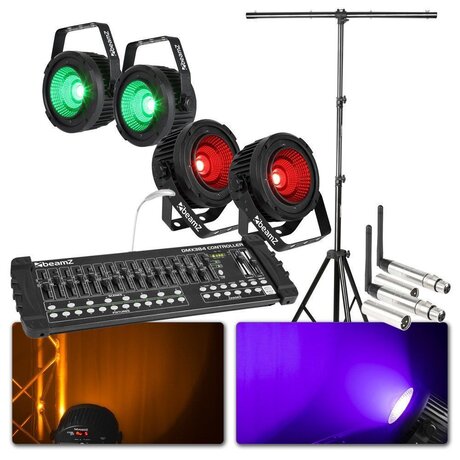 Komplett scenljus-paket BeamZ COB50 ljusset med 4x COB50, trådlös DMX och kontroller