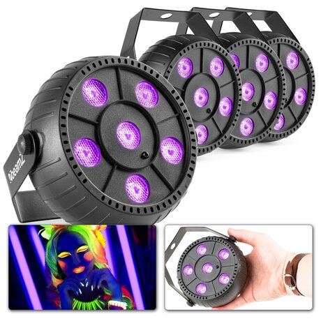 Blacklight paket 4st 1W lysdioder BeamZ PLP14 LED blacklight med inbyggt batteri - 6x 1W lysdioder - 4 st