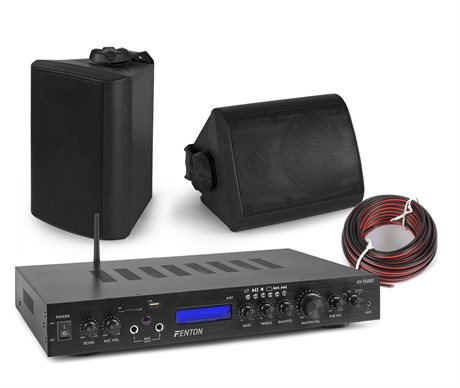 Komplett ljudpaket med 2st högtalare förstärkare och högtalarkabel Ljudpaket med Bluetooth förstärkare och 2st vägghögtalare Fenton AV-150BT BGO40
