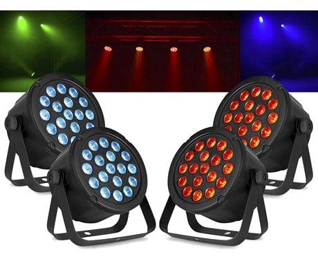 BeamZ SlimPar45 Ljuspaket disco och scen med 4st LED spotlight. 3 i 1 Slimpar RBG LED armatur 4-pack BeamZ SlimPar45 18 x 3W 3in1 RGB DMX