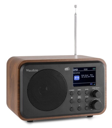 Radioapparat - Digitalradio Audizio Milan bärbar DAB-radio med Bluetooth, FM-radio och batteri - Trä färgad