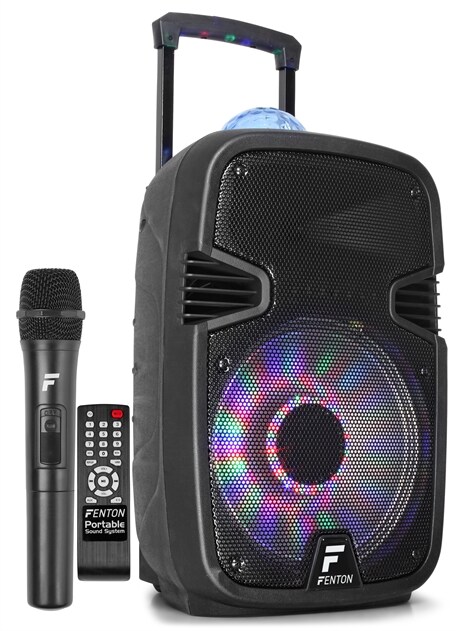 12" Batteridriven aktiv högtalare med trådlös mikrofon och inbyggd ljusshow Fenton FT12JB Portable System 12" Jellybal