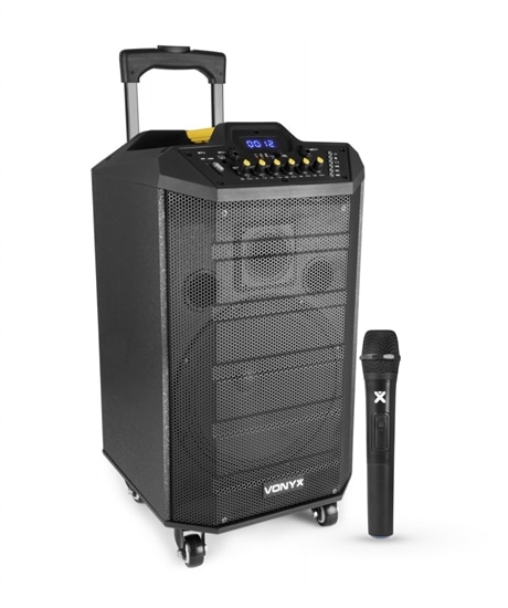 Batteridriven 10" högtalare med trådlös mikrofon och Bluetooth Vonyx VPS10 Aktivt högtalarsystem 10" BT,MP3, UHF