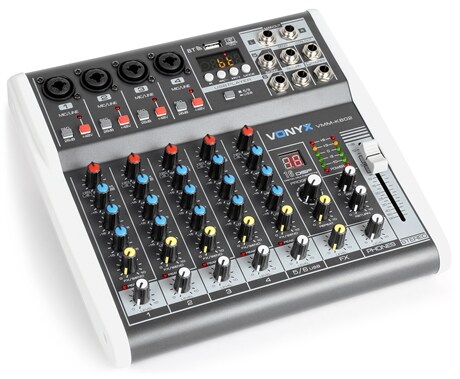 6 Kanals mixer med ljudkort VMM-K602 SKY-172.587 Vonyx VMM-K602 mixer 6kanaler/BT/Eko/USB, inspelning