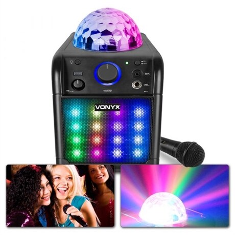 Karaoke maskin - Batteridriven högtalare med mikrofon VONYX SBS50B-PLUS med inbyggt ljus VONYX SBS50B-PLUS Karaoke Set svart färg, med inbyggt LED dis