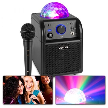 Karaoke med mikrofon, Bluetooth och discoljus SBS50B Vonyx SBS50B BT, Karaokemaskin Partyhögtalare, LED, svart