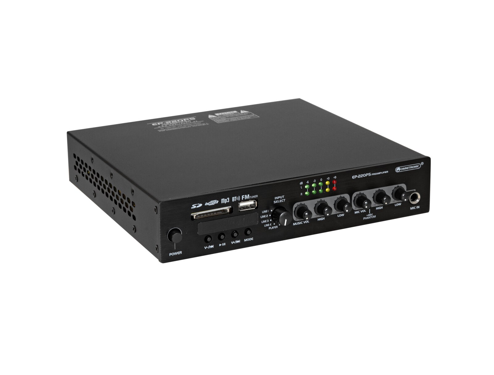 FYNDHÖRNAN: OMNITRONIC EP-220PS Preamplifier with MP3 Player, Bluetooth and FM Radio 9.5"