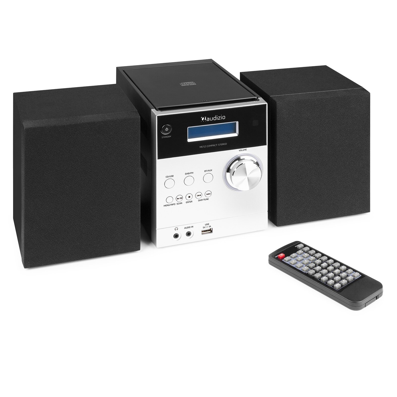 Stereo set - Audizio Metz - DAB radio med Bluetooth, MP3 och CD-spelare - Aluminium