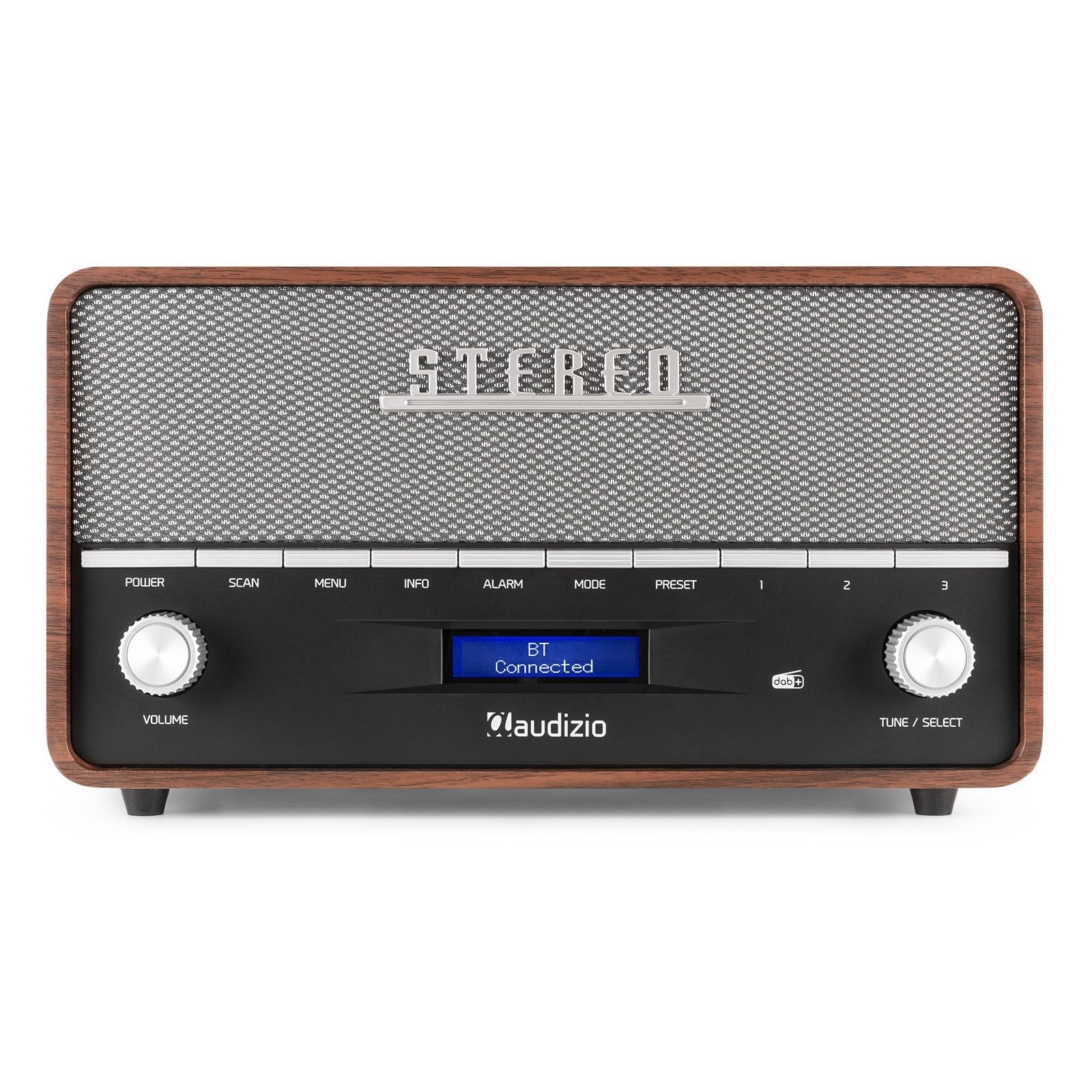 Audizio Corno retro DAB+ radio med Bluetooth - Bärbar stereoradio med larm - 60W Peak effekt - Grå