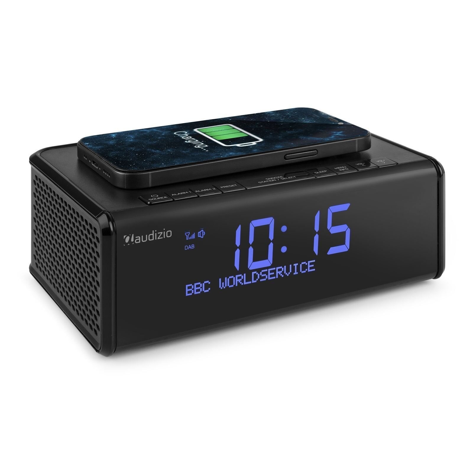 Audizio Cuneo klockradio DAB+ - Bluetooth väckarklocka med trådlös laddare - Qi laddare