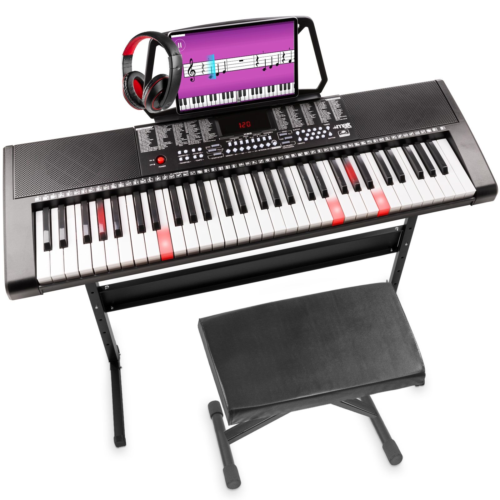 MAX KB5SET Keyboard digital piano-paket Premium set med 61-upplysta tangenter