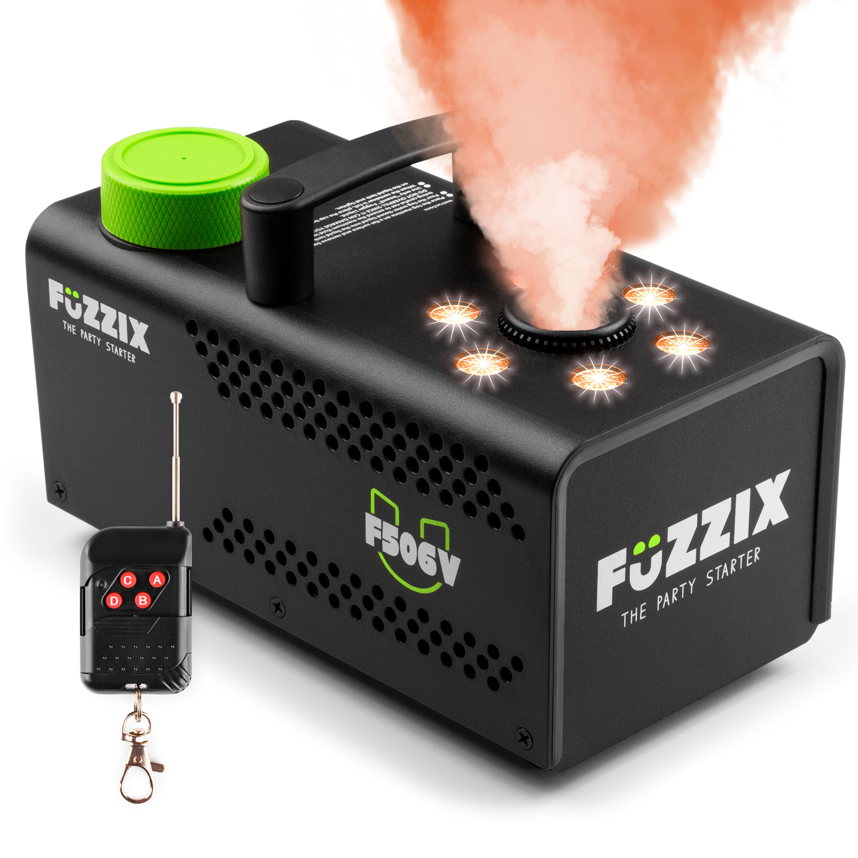 Fuzzix F506V Party Rökmaskin 500 Watt med 6 RGB lysdioder och trådlös fjärrkontroll