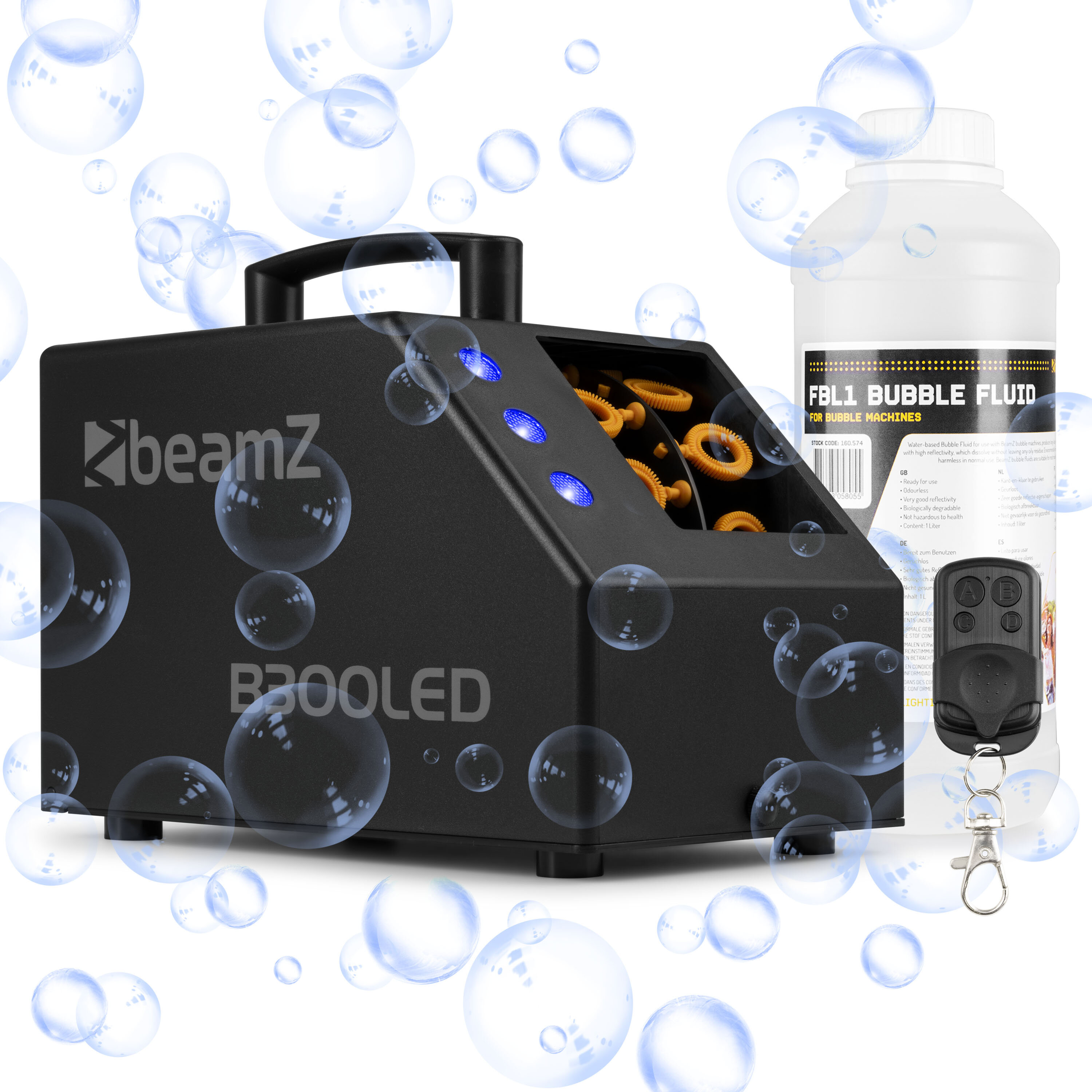 BeamZ B300LED bubbelblåsningsmaskin - perfekt för fester - med RGB-lysdioder och fjärrkontroll - svart