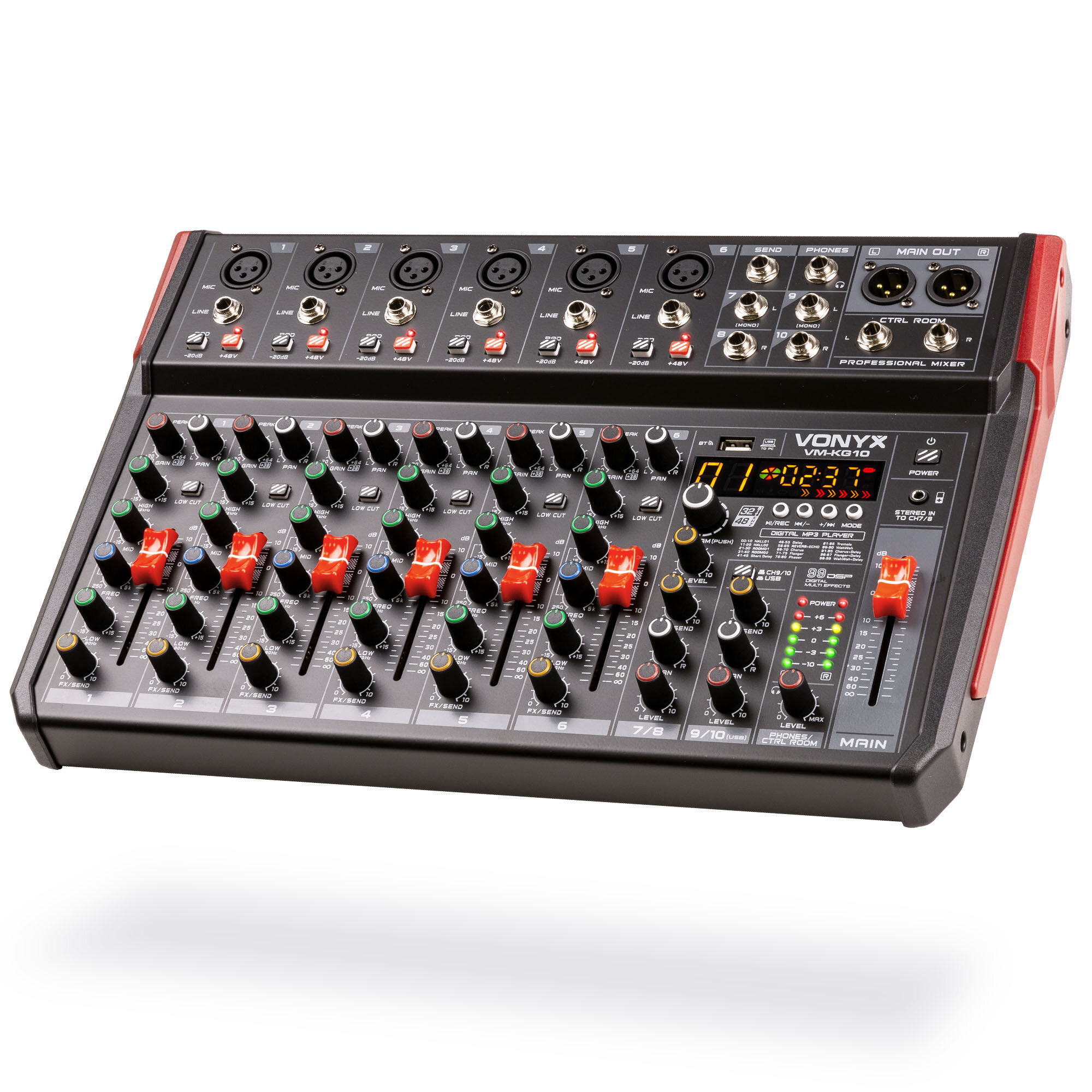 Vonyx VM-KG10 - 10-kanals mixerbord med Bluetooth, DSP, USB-ljudgränssnitt, etc.