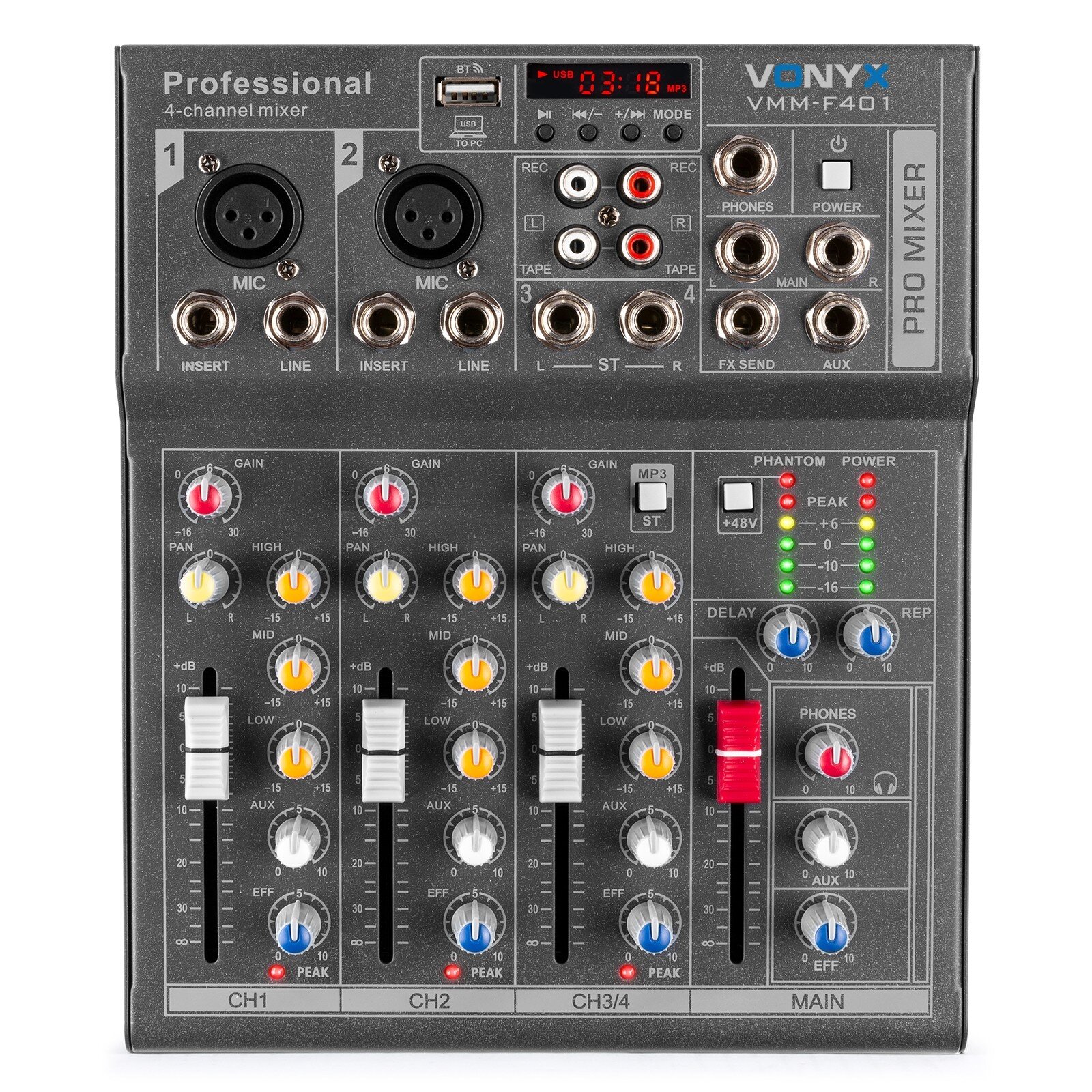 Vonyx VMM-F401 Musik Mixer 4 kanaler/MP3/Eko