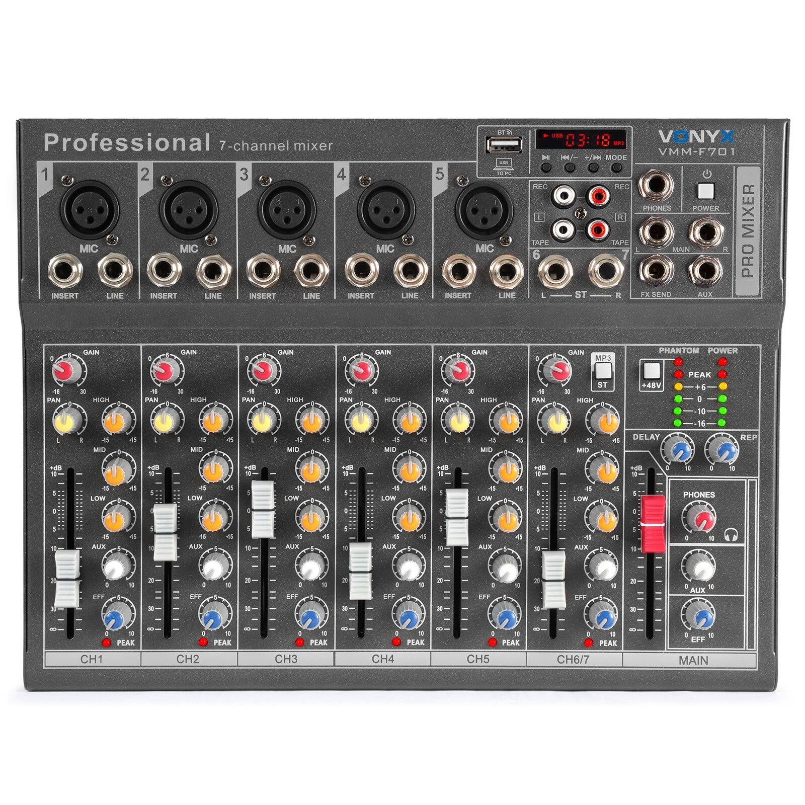 Vonyx VMM-F701 Mixer 7Ch/MP3/Eko