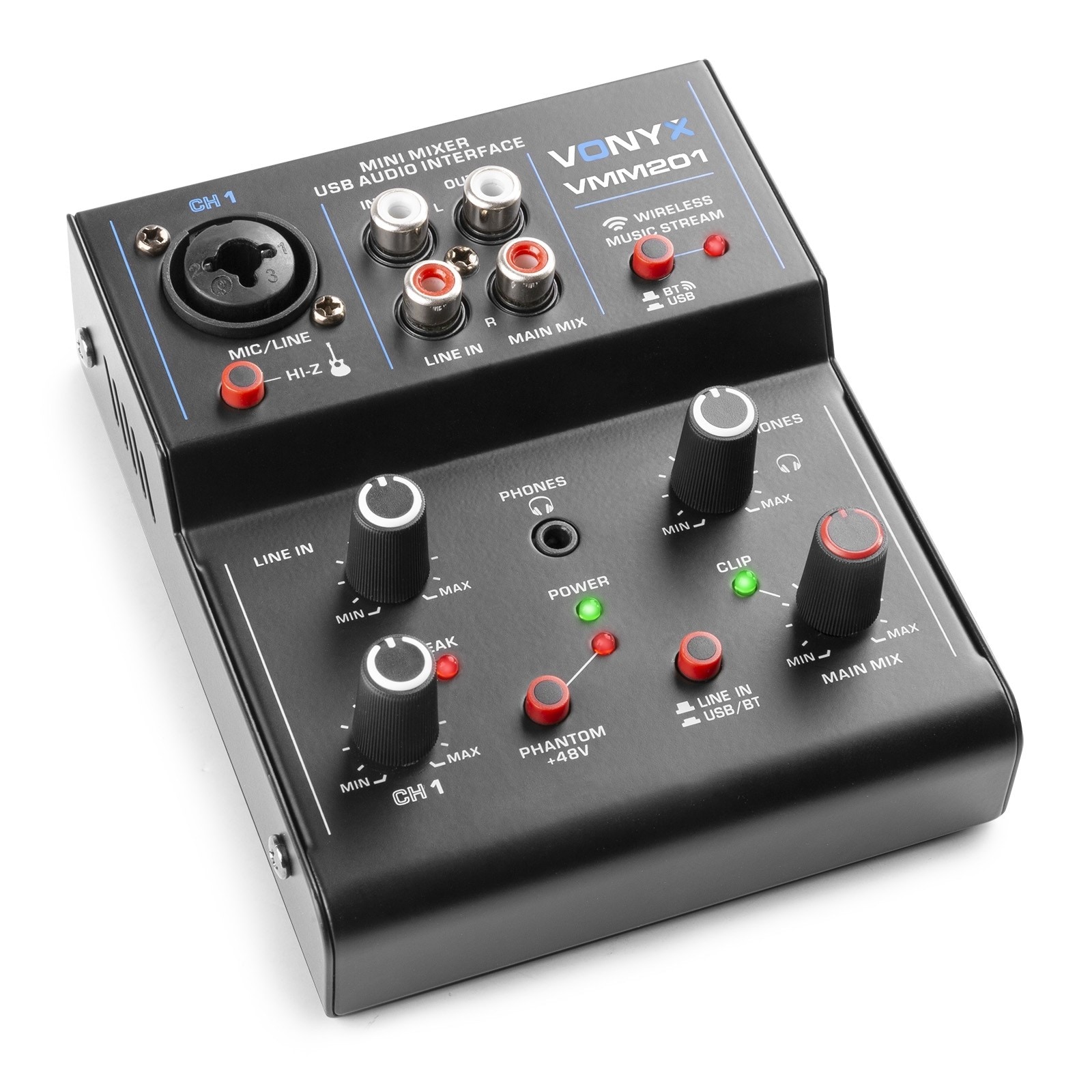 Vonyx VMM201 USB-mixer - 2-kanals mixer med Bluetooth och USB-ljudgränssnitt