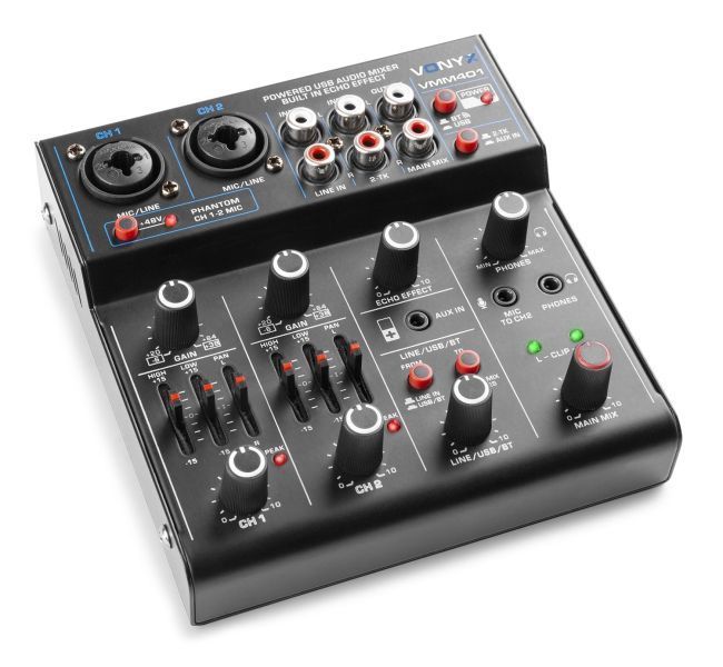 Vonyx VMM401 USB-mixer - 4-kanals mixer Bluetooth, USB-ljudgränssnitt