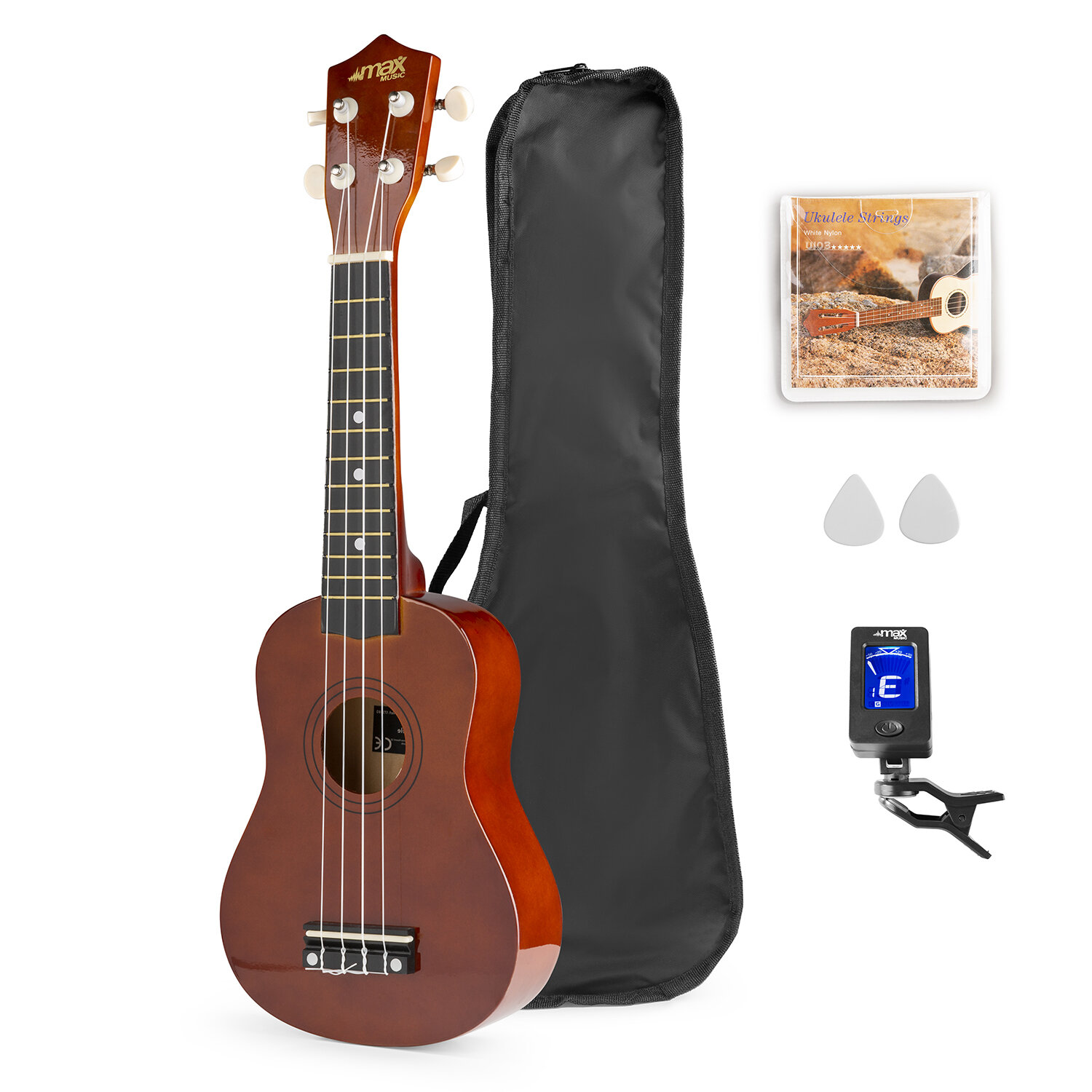 UKEY Ukulele set Soprano 21" Mörk Naturell