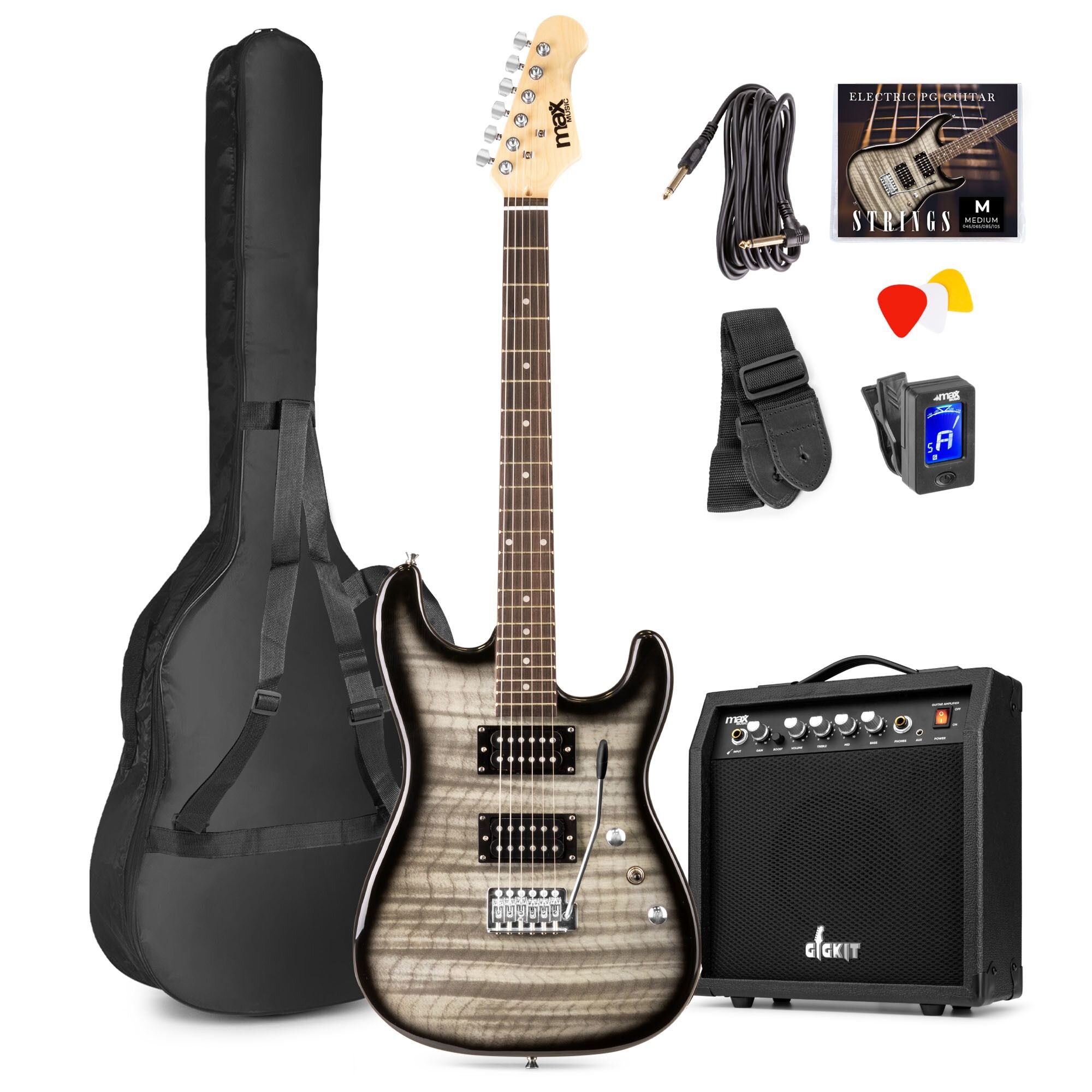 FYNDHÖRNAN: Max GigKit Superstrat Elgitarr med 40W Peak Effekt förstärkare och tillbehör - Svart