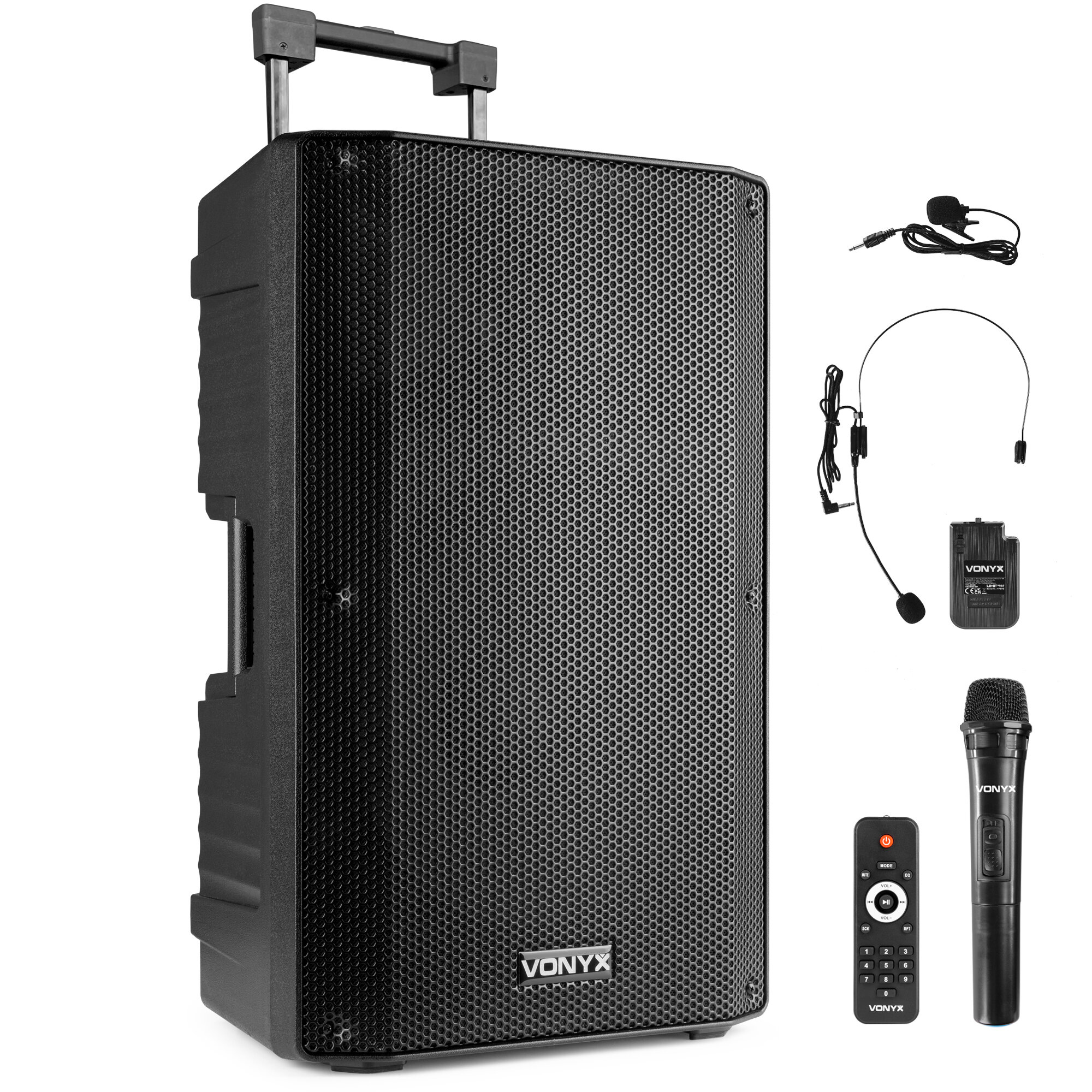 Vonyx VSA700-BP bärbar högtalare 15" m. Bluetooth och trådlös mikrofon + headset - 1000W Peak effekt