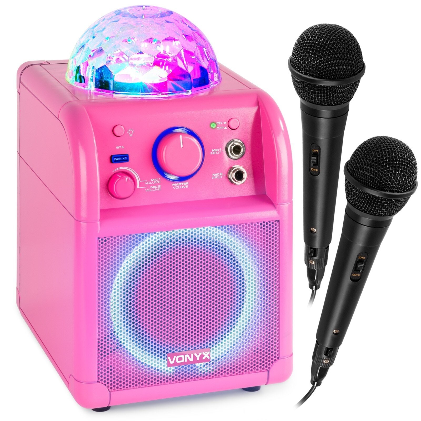 Vonyx SBS55P BT Karaokemaskin med 2st mikrofoner och LED ljus - Rosa färg