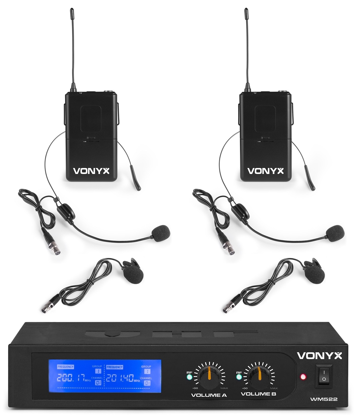 Vonyx WM522B Trådlöst mikrofonsystemVHF 2CH 2BP+headset