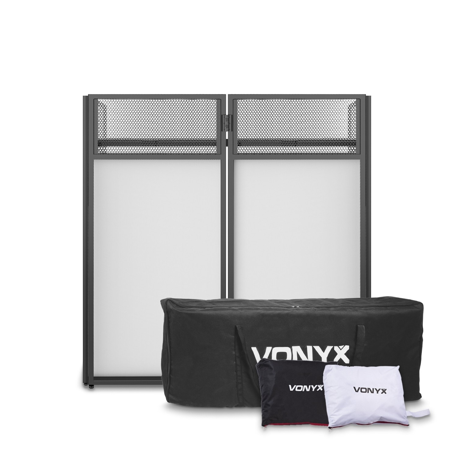 Vonyx DB4 Pro hopfällbar DJ-bås med vita och svarta lycradukar