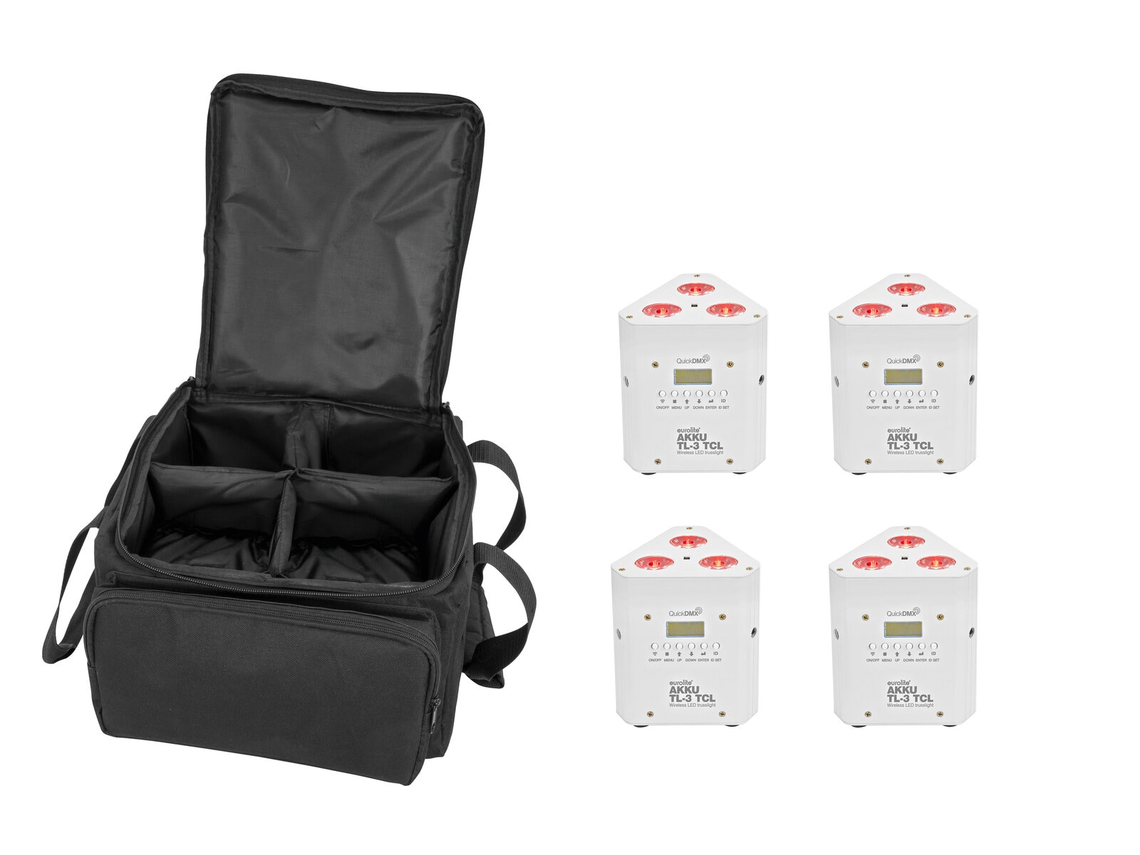 EUROLITE Set 4x AKKU TL-3 TCL white + SB-4 Soft Bag