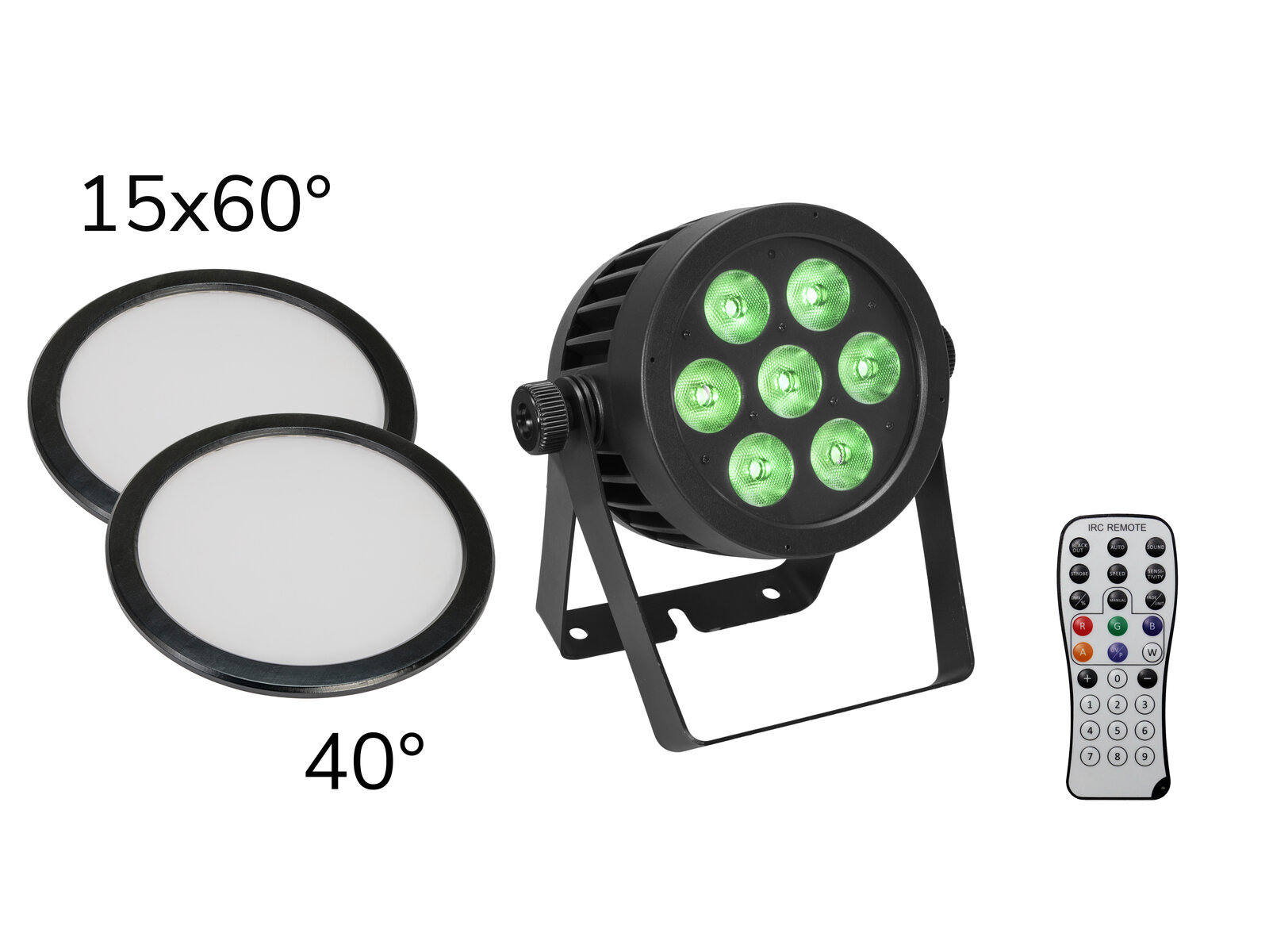 EUROLITE Set LED IP PAR 7x8W QCL Spot + 2x Diffuser cover (15x60° and 40°)
