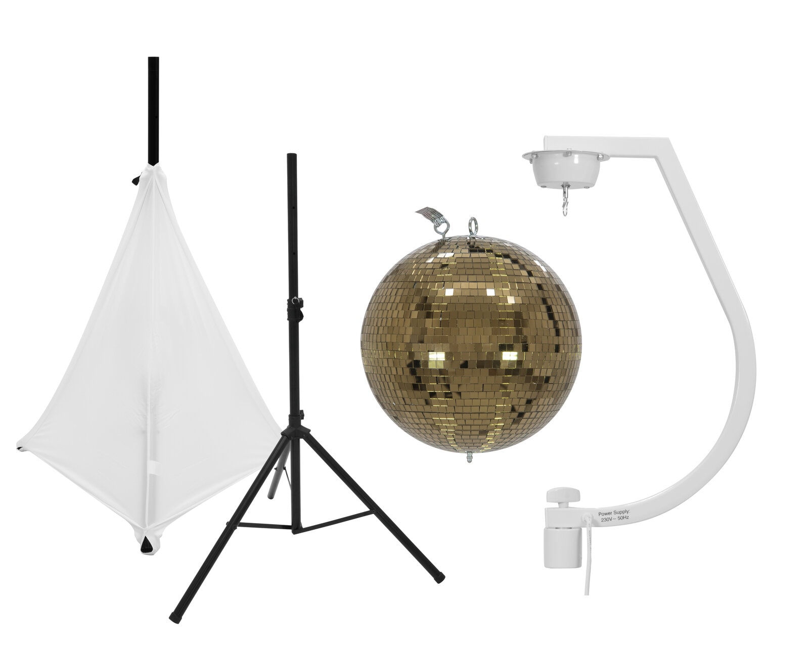 EUROLITE Set Mirror ball 30cm gold with stand and tripod cover white