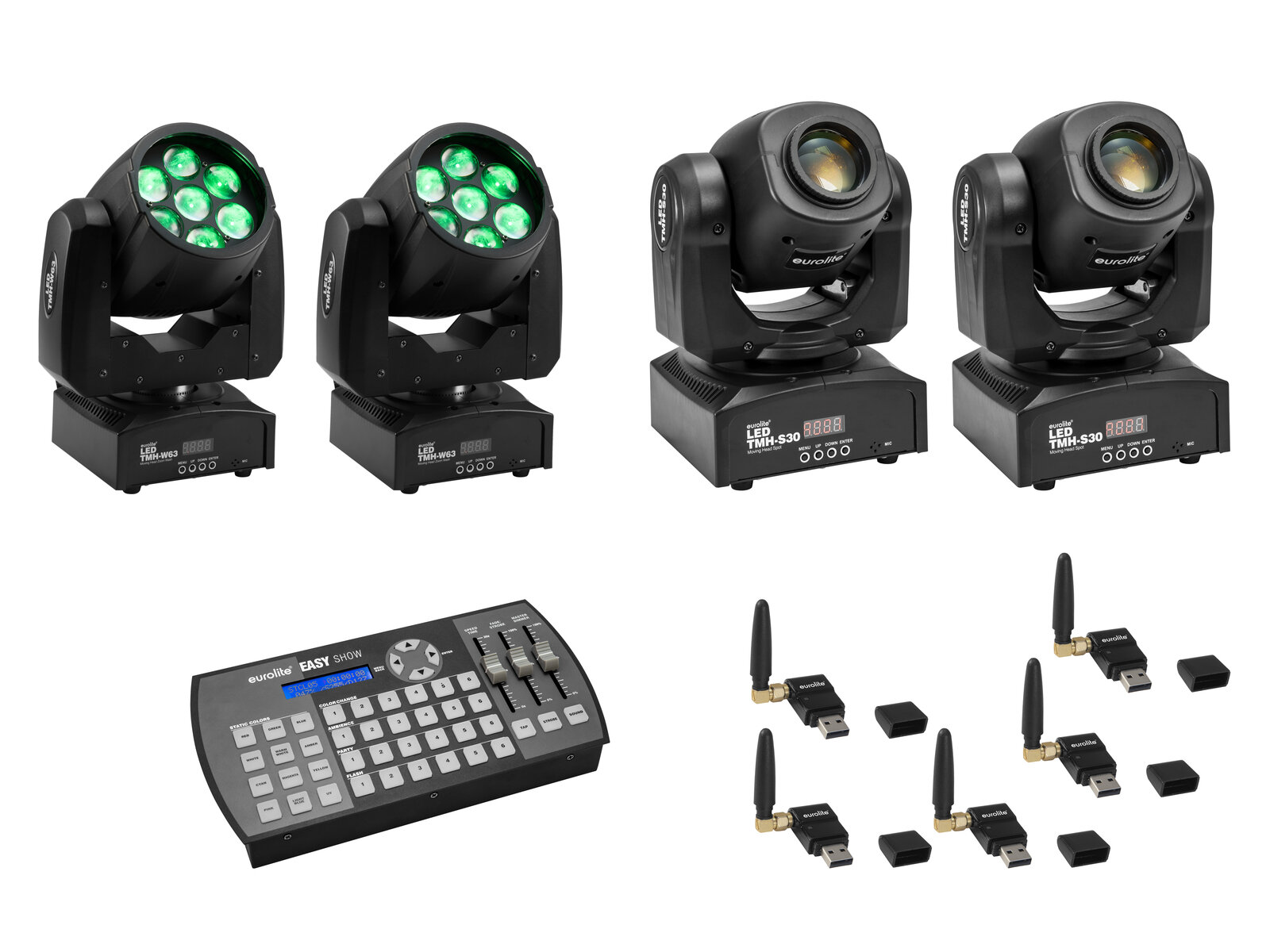 EUROLITE Set 2x LED TMH-W63 + 2x LED TMH-S30 + USB QuickDMX + Easy Show