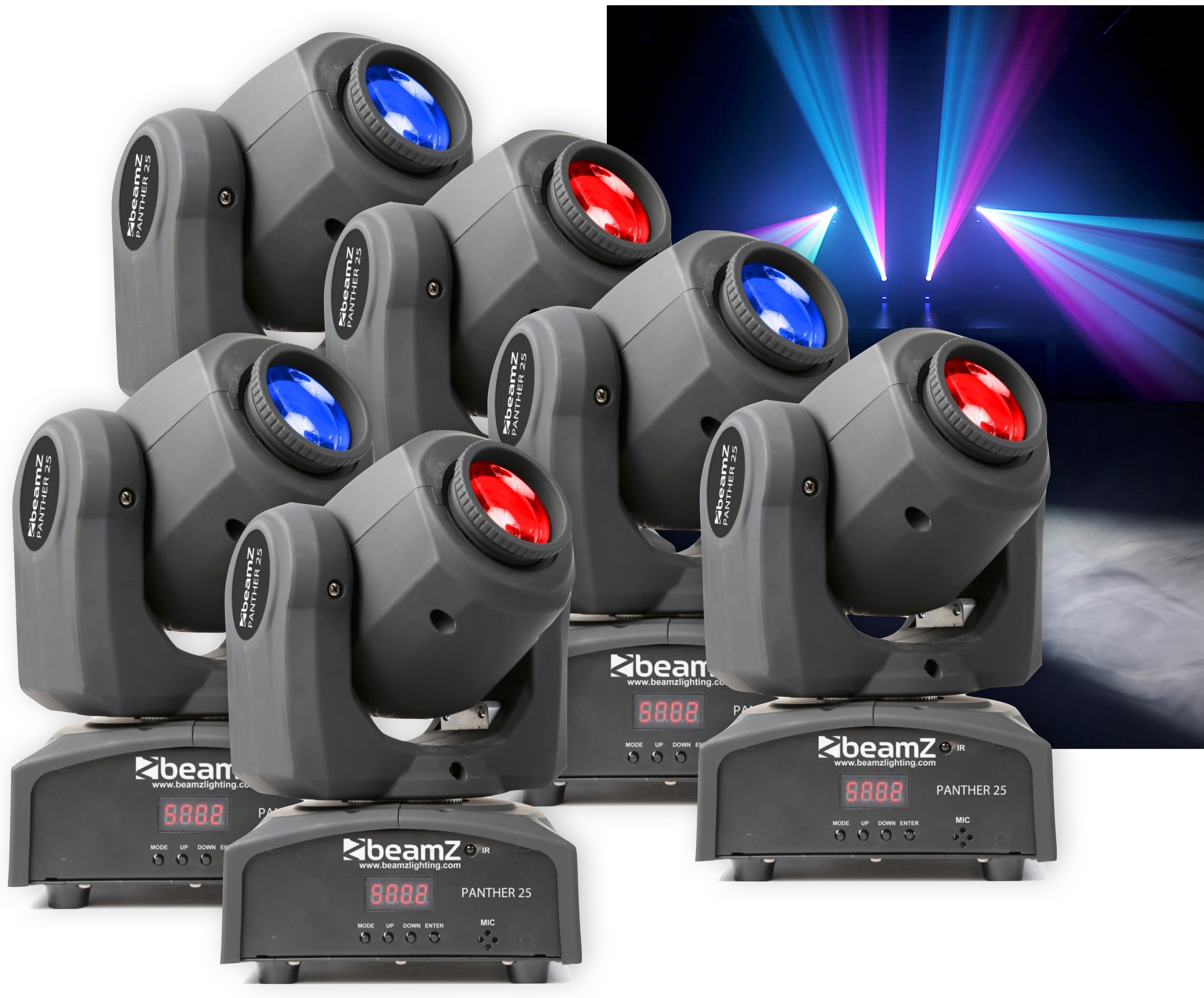 6-pack BeamZ Panther 25 Led Spot Moving Head IRC MKII