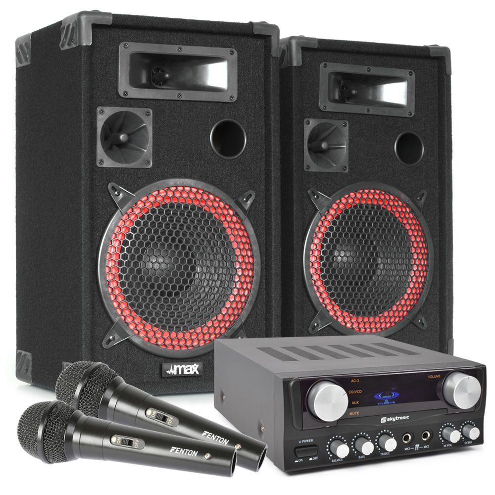 Karaokepaket med högtalare, förstärkare och 2 mikrofoner