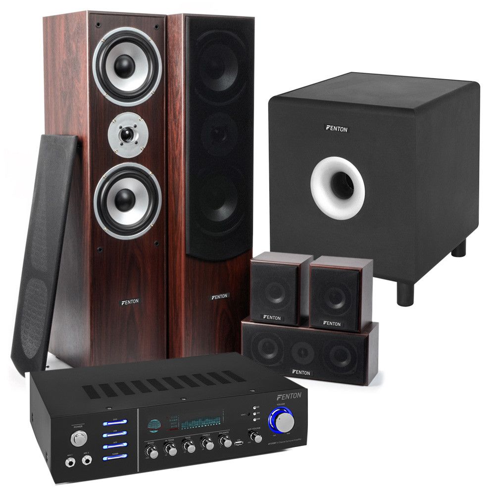 Fenton Bluetooth home cinema set with 5 speakers and 10 "subwoofer - Walnut