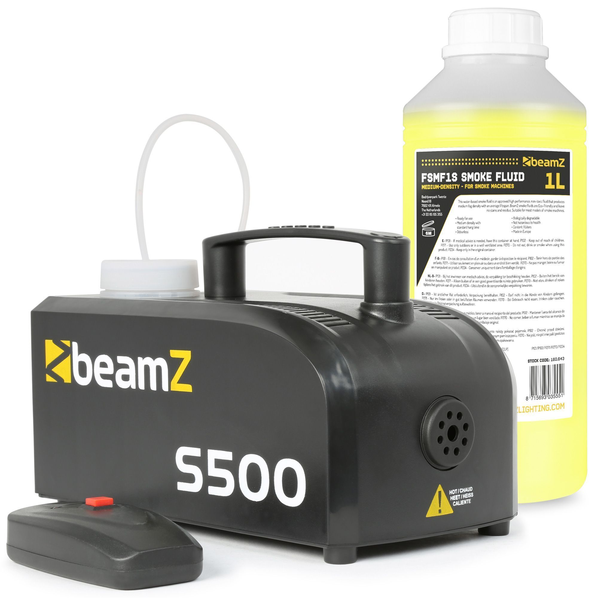 BeamZ S500 plast rökmaskin med 1 liter extra vätska
