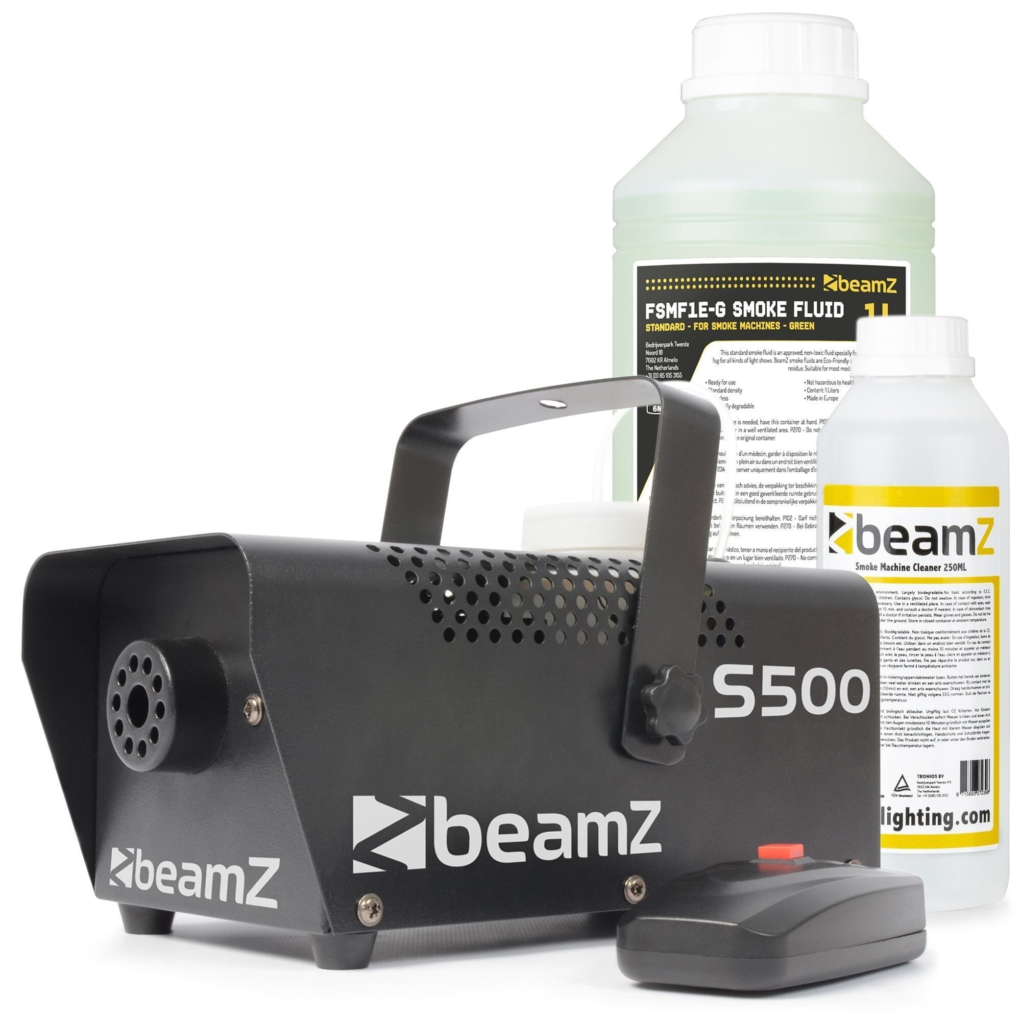 BeamZ S500 metallrökmaskin med rengörings- och rökvätska - 500W