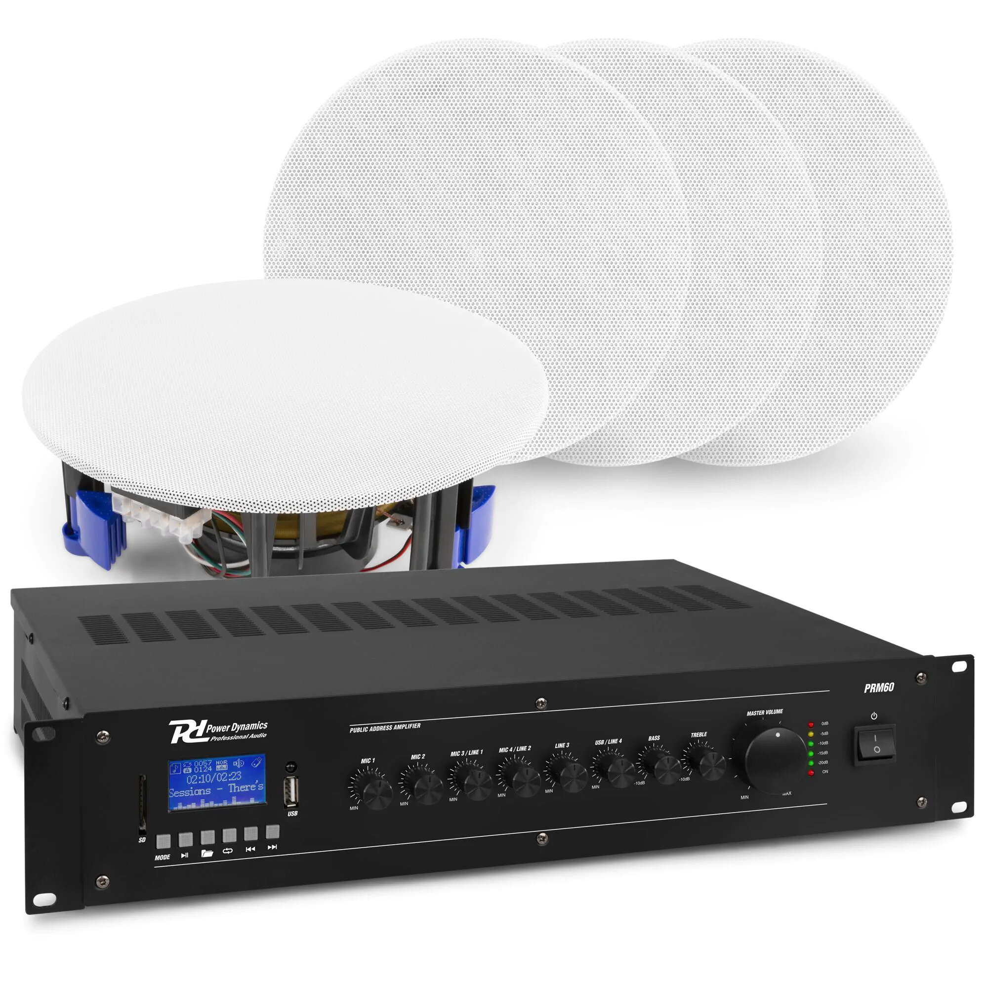 Power Dynamics Ljudsystem med 4x NCSP5 inbyggda högtalare och PRM60 förstärkare med Bluetooth